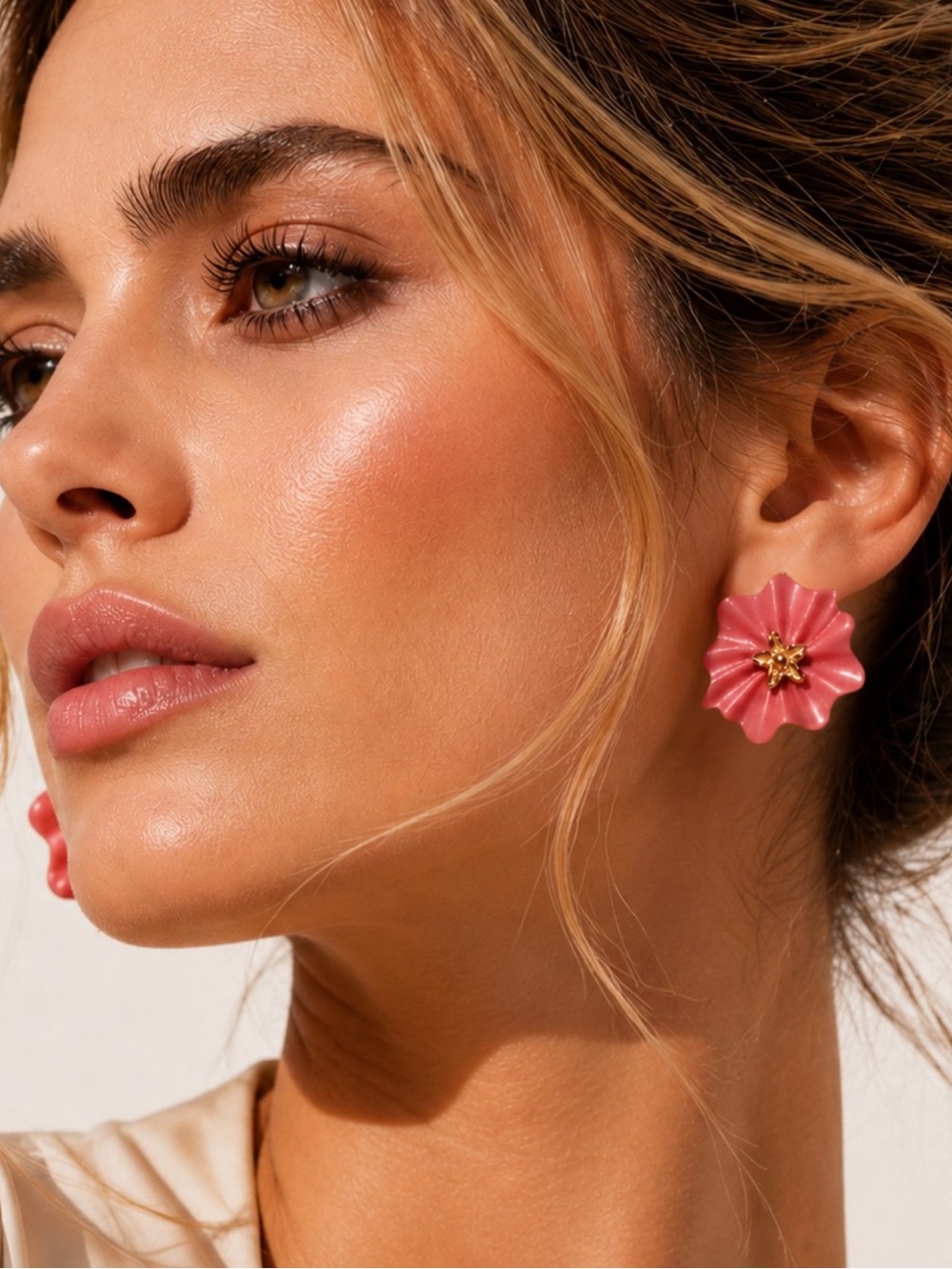 Vintage 1980s Givenchy Pink Flower Clip On Earrings Signed Paris New York Rare